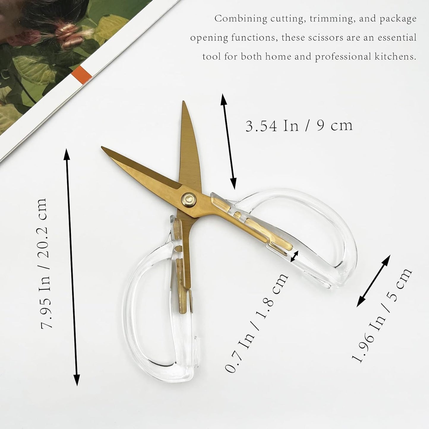 8.35-Inch Kitchen Shears & Sharp Utility Scissors, Stainless Steel Meat and Poultry Scissors, Dishwasher Safe with Acrylic Handle