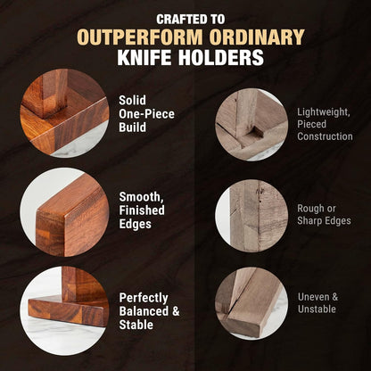 Magnetic Knife Block, Double Sided Acacia Wood Knife Holder Rack, Countertop Stand for Kitchen Knives Storage with Strong Magnets 12 x 10 Inch