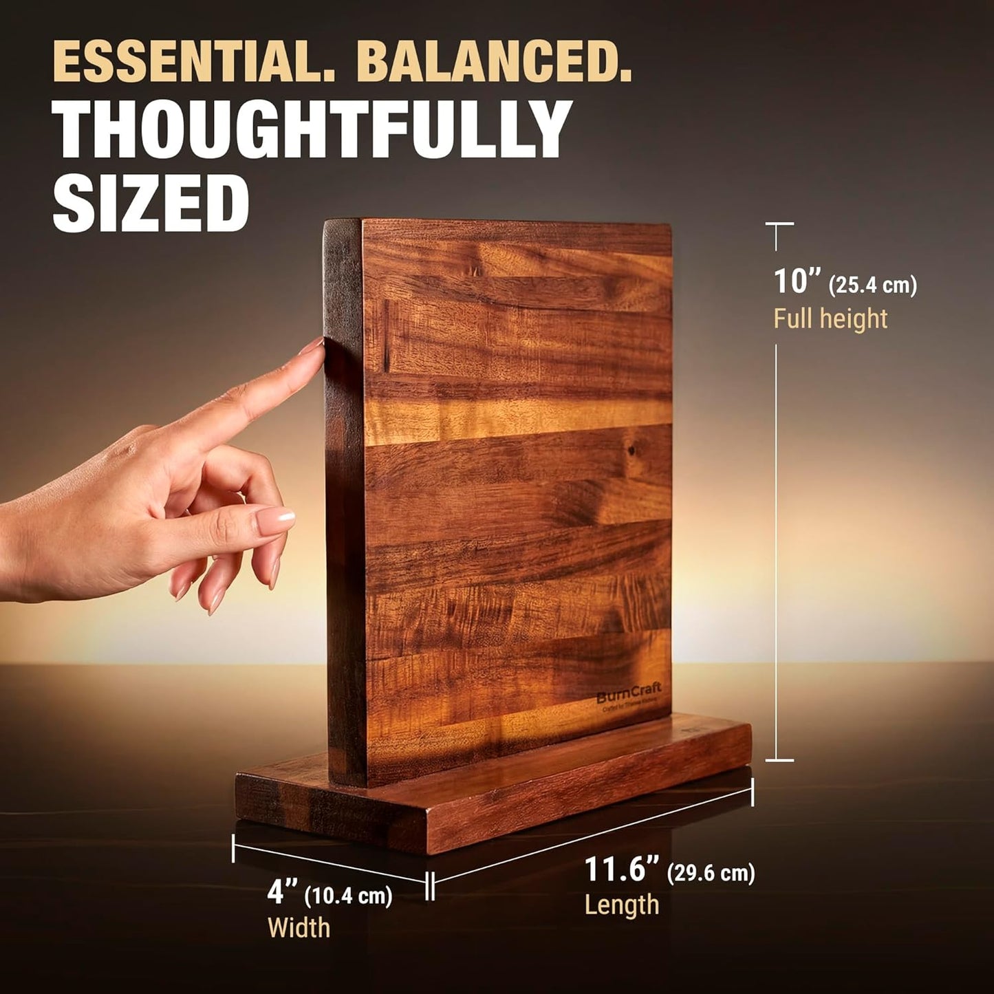 Magnetic Knife Block, Double Sided Acacia Wood Knife Holder Rack, Countertop Stand for Kitchen Knives Storage with Strong Magnets 12 x 10 Inch