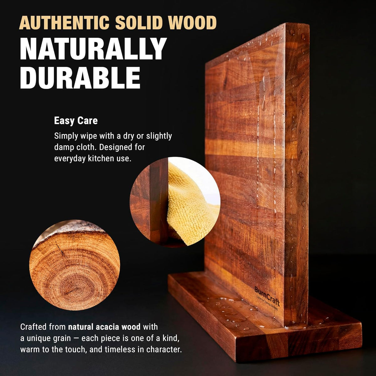 Magnetic Knife Block, Double Sided Acacia Wood Knife Holder Rack, Countertop Stand for Kitchen Knives Storage with Strong Magnets 12 x 10 Inch