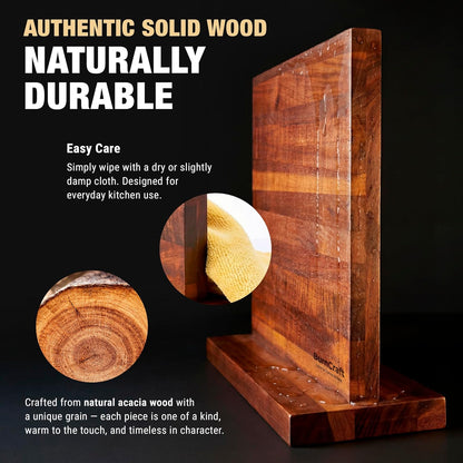 Magnetic Knife Block, Double Sided Acacia Wood Knife Holder Rack, Countertop Stand for Kitchen Knives Storage with Strong Magnets 12 x 10 Inch