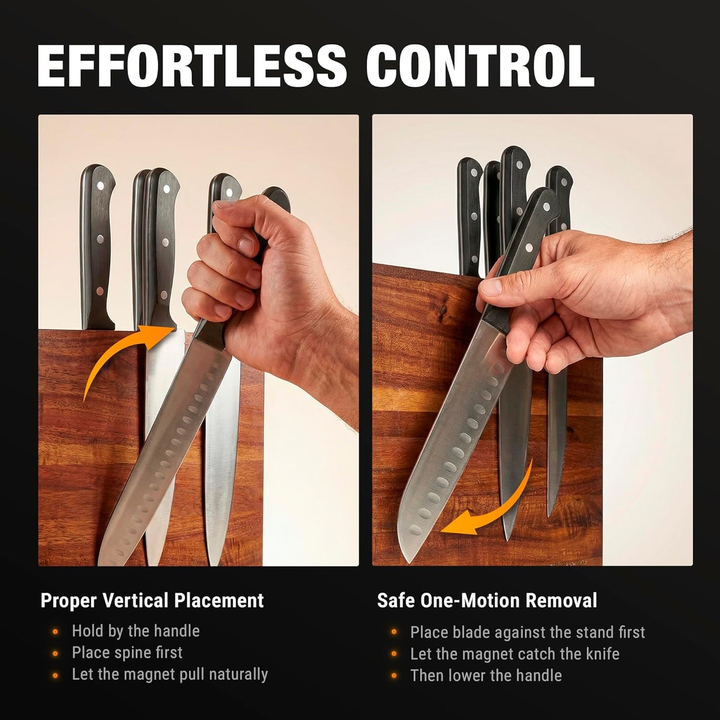 Magnetic Knife Block, Double Sided Acacia Wood Knife Holder Rack, Countertop Stand for Kitchen Knives Storage with Strong Magnets 12 x 10 Inch