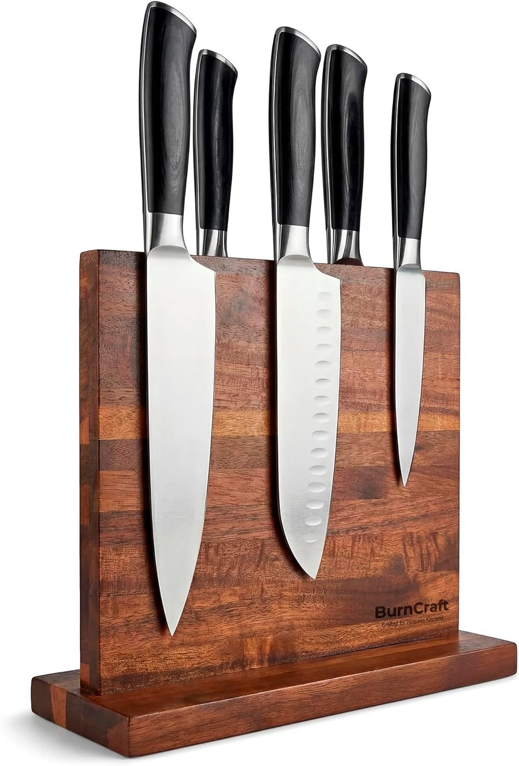 Magnetic Knife Block, Double Sided Acacia Wood Knife Holder Rack, Countertop Stand for Kitchen Knives Storage with Strong Magnets 12 x 10 Inch