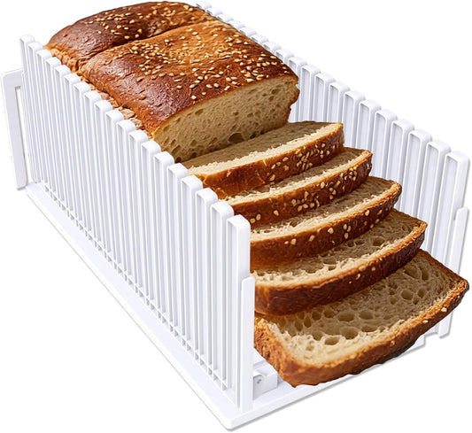 Bread Slicer,Adjustable Thickness And Width Guide Bread Slicer, Foldable and Compact Bread Slicing for Homemade Bread - Kitchen Gadget, Baking Tool,Gift for Mom Dad white