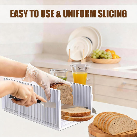 Bread Slicer,Adjustable Thickness And Width Guide Bread Slicer, Foldable and Compact Bread Slicing for Homemade Bread - Kitchen Gadget, Baking Tool,Gift for Mom Dad white