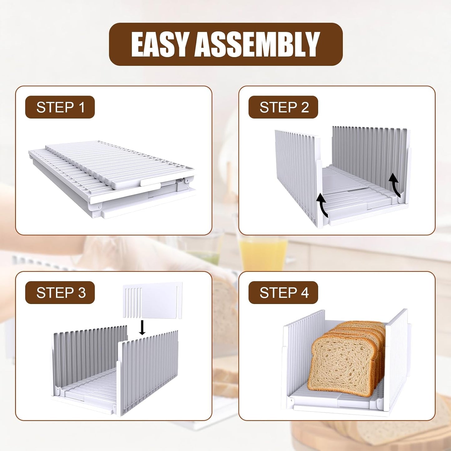Bread Slicer,Adjustable Thickness And Width Guide Bread Slicer, Foldable and Compact Bread Slicing for Homemade Bread - Kitchen Gadget, Baking Tool,Gift for Mom Dad white