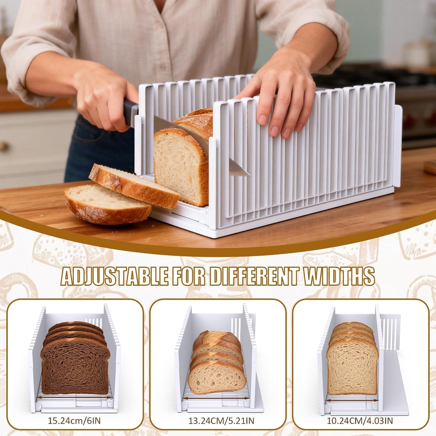 Bread Slicer,Adjustable Thickness And Width Guide Bread Slicer, Foldable and Compact Bread Slicing for Homemade Bread - Kitchen Gadget, Baking Tool,Gift for Mom Dad white