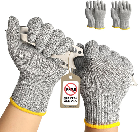 2 Pairs High Level ANSI A7 Cut Resistant Gloves, Food Grade Cutting Gloves for Chef, Mandoline Glove for Kitchen Meat Cutting, Wood Caving, Ambidextrous, Breathable & Cool, PR1508, L