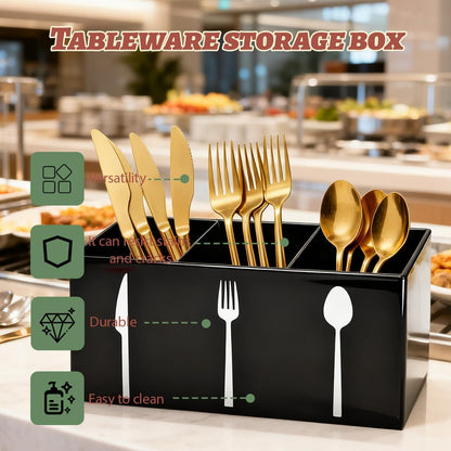 Acrylic Cutlery Storage Organizer Bin,3 Section Silverware Caddy with Spoon Fork Organizer, Clear Plastic Utensil Holder for Kitchen Countertop, Cabinet, Dining Room (Black)
