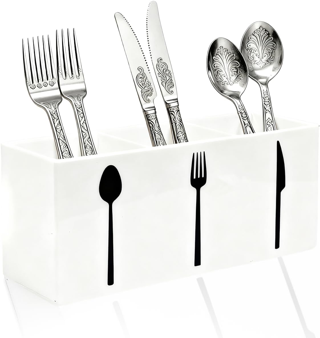 Acrylic Cutlery Storage Organizer Bin,3 Section Silverware Caddy with Spoon Fork Organizer, Clear Plastic Utensil Holder for Kitchen Countertop, Cabinet, Dining Room (Black)