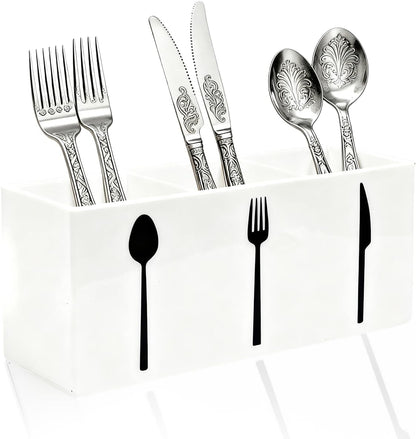 Acrylic Cutlery Storage Organizer Bin,3 Section Silverware Caddy with Spoon Fork Organizer, Clear Plastic Utensil Holder for Kitchen Countertop, Cabinet, Dining Room (Black)