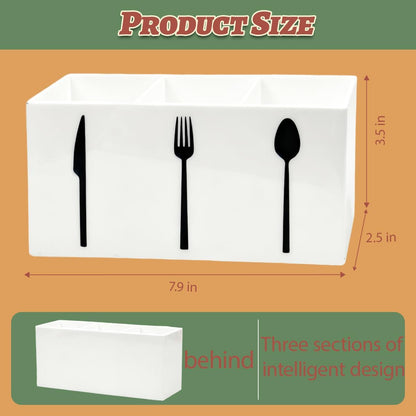 Acrylic Cutlery Storage Organizer Bin,3 Section Silverware Caddy with Spoon Fork Organizer, Clear Plastic Utensil Holder for Kitchen Countertop, Cabinet, Dining Room (Black)