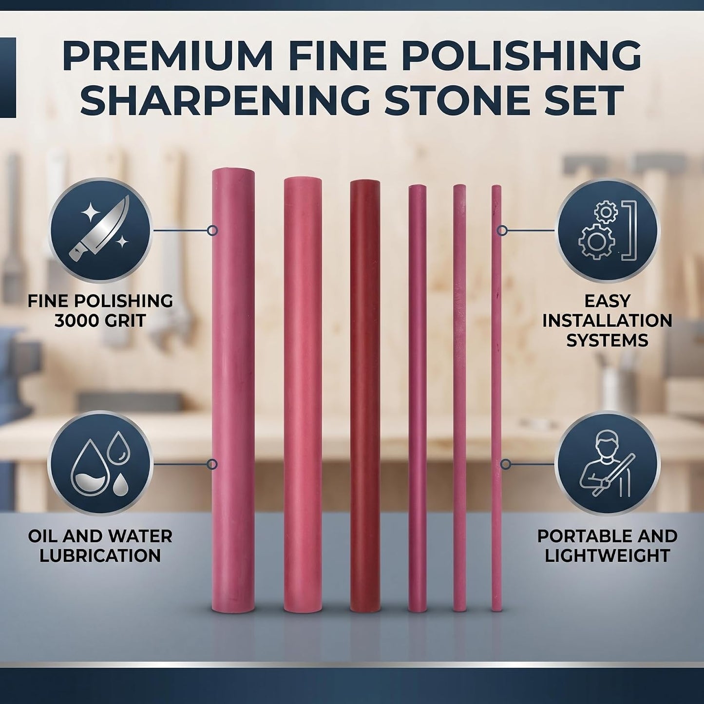 6Pcs 3000 Grit Polishing Oil Stone Sharpener Set, Professional Whetstone Tool for Kitchen Knives, Outdoor Gear, and Crafts (Red)
