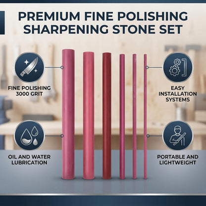 6Pcs 3000 Grit Polishing Oil Stone Sharpener Set, Professional Whetstone Tool for Kitchen Knives, Outdoor Gear, and Crafts (Red)