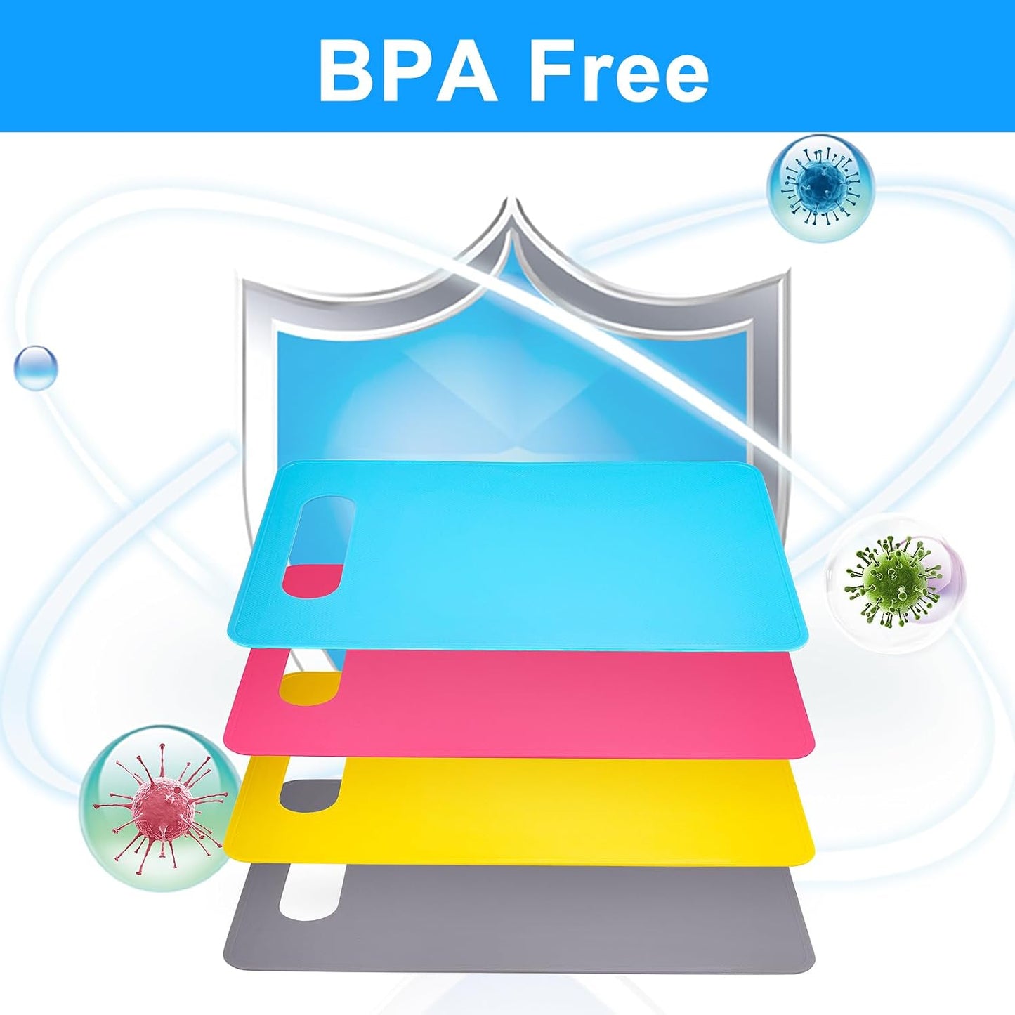 Flexible Cutting Board BPA Free 4 Colored Plastic Cutting Board Mat Set, Dishwasher Safe, 11.4 IN x 7.5 IN, 2mm Thickness