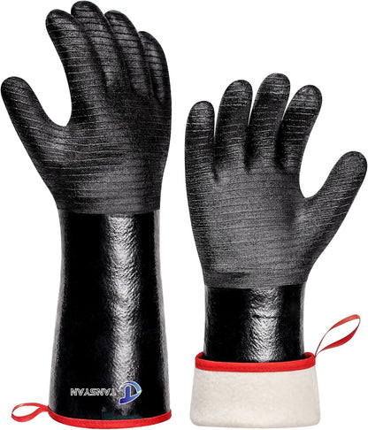 932°F Extreme Heat Resistant Gloves for Grill BBQ, Waterproof Long Sleeve Pit Grill Gloves for Fryer, Baking, Oven,Smoker,Fireproof, Oil Resistant Neoprene Coating（14-Inch ）