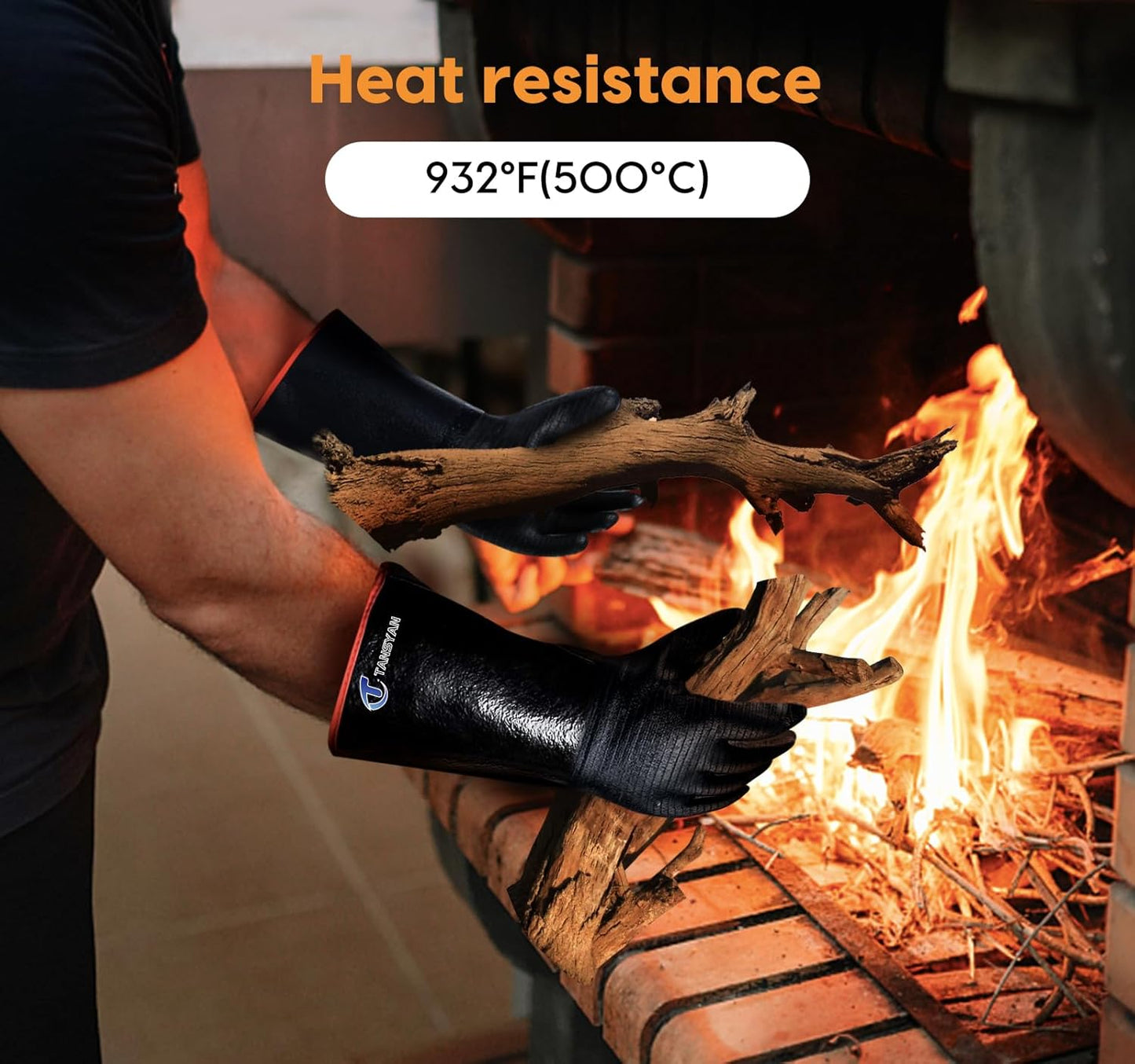 932°F Extreme Heat Resistant Gloves for Grill BBQ, Waterproof Long Sleeve Pit Grill Gloves for Fryer, Baking, Oven,Smoker,Fireproof, Oil Resistant Neoprene Coating（14-Inch ）