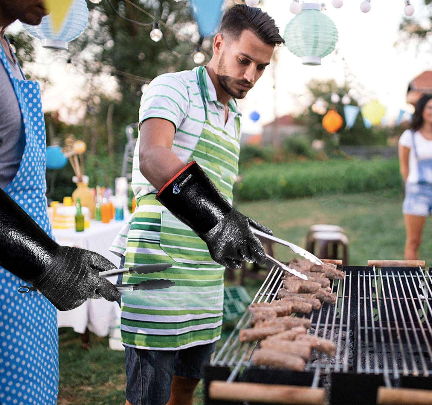 932°F Extreme Heat Resistant Gloves for Grill BBQ, Waterproof Long Sleeve Pit Grill Gloves for Fryer, Baking, Oven,Smoker,Fireproof, Oil Resistant Neoprene Coating（14-Inch ）