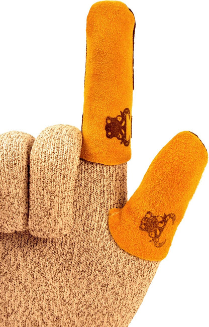 8128M Cowhide Leather Guard Finger Protection, Medium, Tan Brown/Tan
