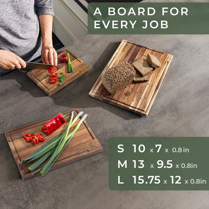 Cutting Board Set (15.75 x 12/13 x 9.5/10 x 7 in) out of Solid Acacia Wood - 0,8 in Thick Cutting Boards for Kitchen - Wood Cutting Boards - Wooden Chopping Boards for Kitchen