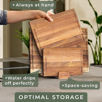 Cutting Board Set (15.75 x 12/13 x 9.5/10 x 7 in) out of Solid Acacia Wood - 0,8 in Thick Cutting Boards for Kitchen - Wood Cutting Boards - Wooden Chopping Boards for Kitchen