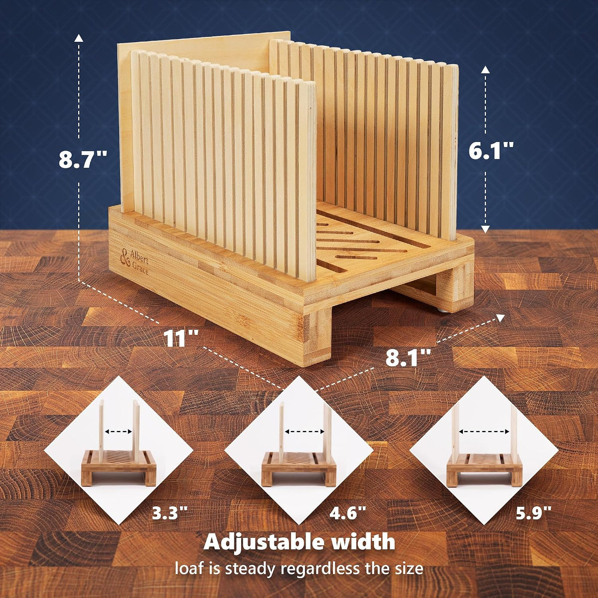 Adjustable Bamboo Bread Slicer with Folding Guides