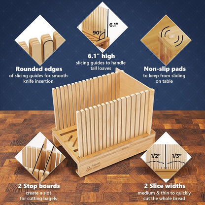 Adjustable Bamboo Bread Slicer with Folding Guides