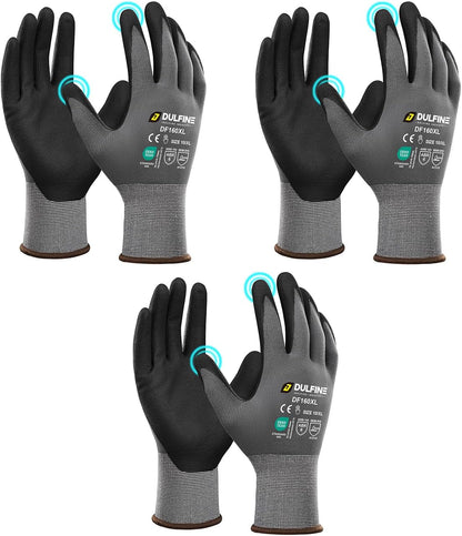 Safety Work Gloves for Men & Women, MicroFoam Nitrile Coated Nylon Black Grip for General Purpose, 3/6/12/36 Pairs