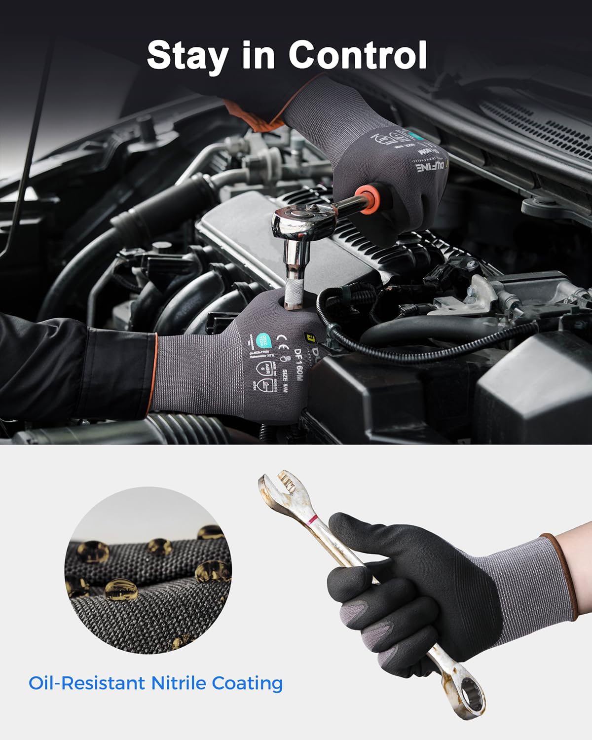 Safety Work Gloves for Men & Women, MicroFoam Nitrile Coated Nylon Black Grip for General Purpose, 3/6/12/36 Pairs