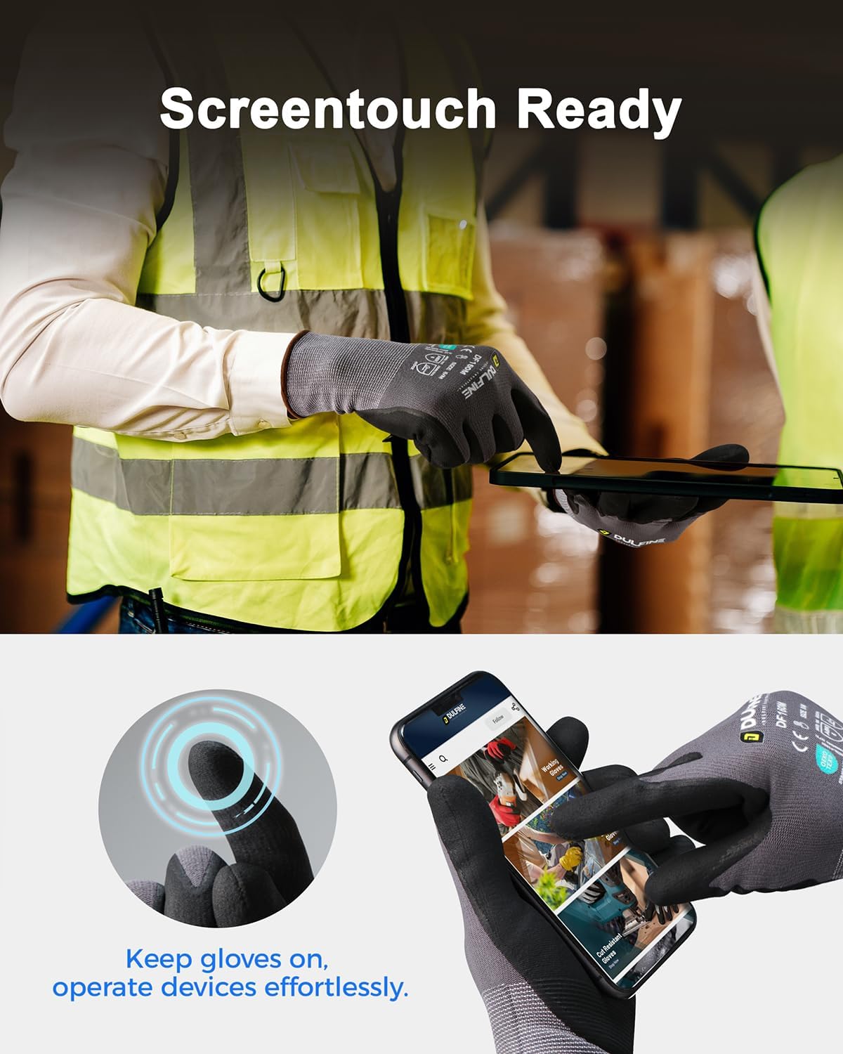 Safety Work Gloves for Men & Women, MicroFoam Nitrile Coated Nylon Black Grip for General Purpose, 3/6/12/36 Pairs