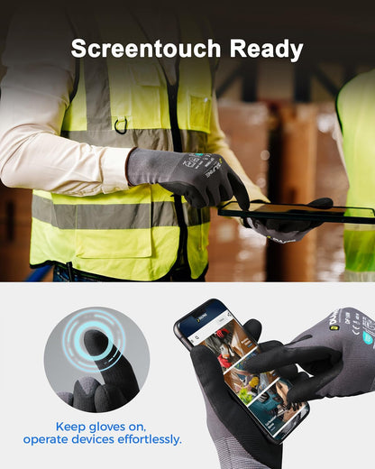 Safety Work Gloves for Men & Women, MicroFoam Nitrile Coated Nylon Black Grip for General Purpose, 3/6/12/36 Pairs