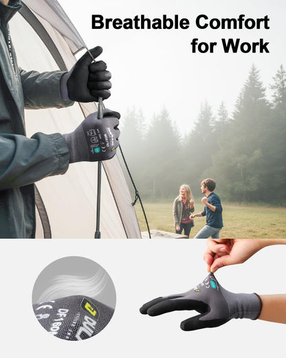 Safety Work Gloves for Men & Women, MicroFoam Nitrile Coated Nylon Black Grip for General Purpose, 3/6/12/36 Pairs
