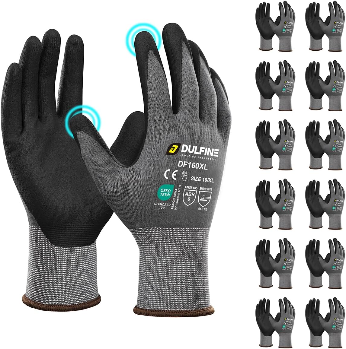 Safety Work Gloves for Men & Women, MicroFoam Nitrile Coated Nylon Black Grip for General Purpose, 3/6/12/36 Pairs