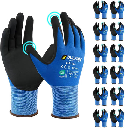 Safety Work Gloves for Men & Women, MicroFoam Nitrile Coated Nylon Black Grip for General Purpose, 3/6/12/36 Pairs
