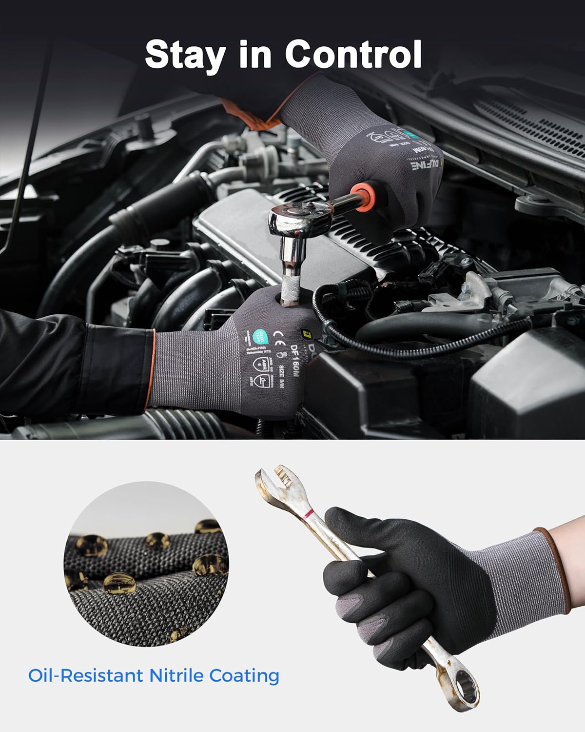 Safety Work Gloves for Men & Women, MicroFoam Nitrile Coated Nylon Black Grip for General Purpose, 3/6/12/36 Pairs