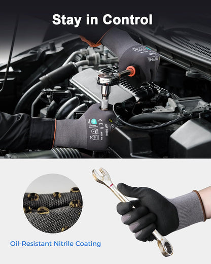 Safety Work Gloves for Men & Women, MicroFoam Nitrile Coated Nylon Black Grip for General Purpose, 3/6/12/36 Pairs