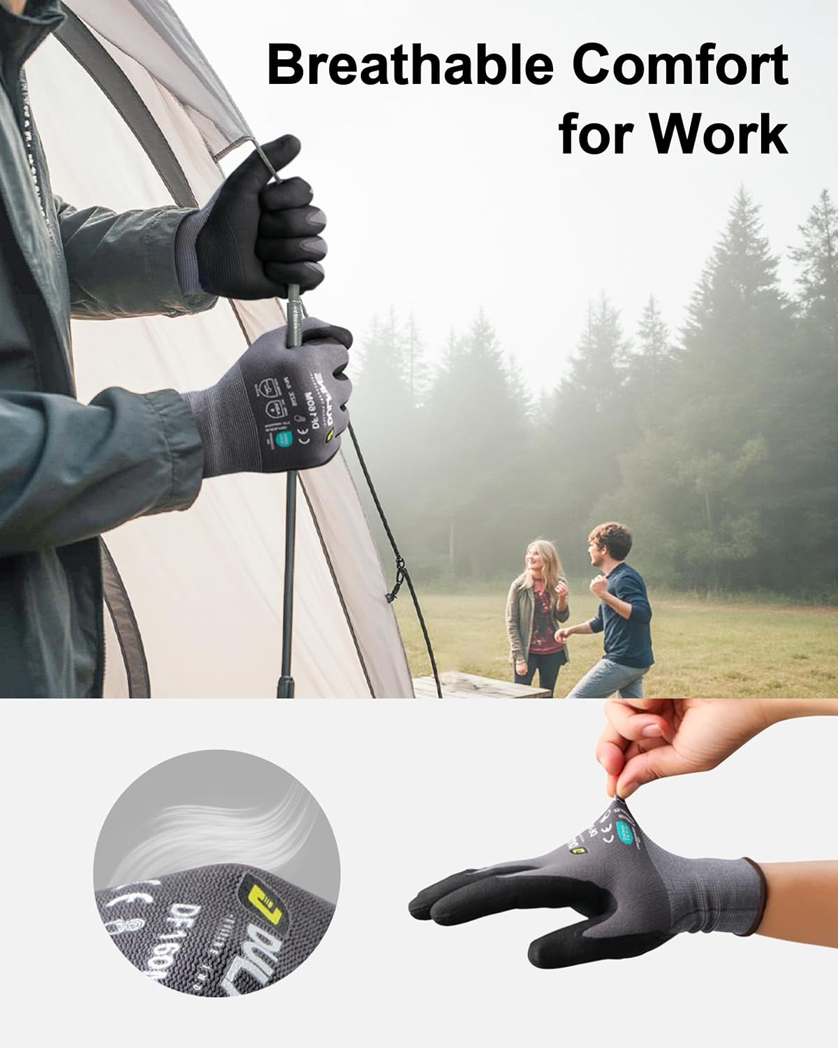Safety Work Gloves for Men & Women, MicroFoam Nitrile Coated Nylon Black Grip for General Purpose, 3/6/12/36 Pairs