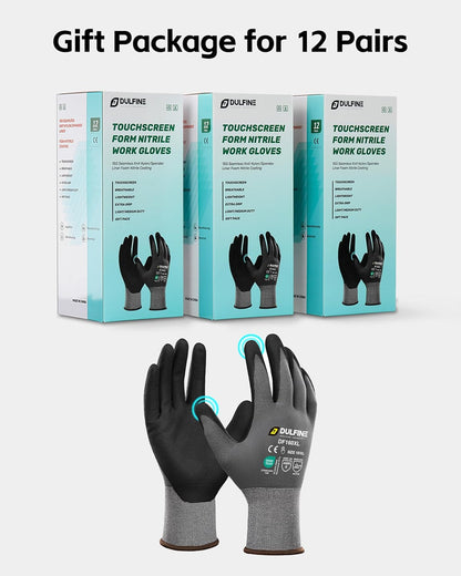 Safety Work Gloves for Men & Women, MicroFoam Nitrile Coated Nylon Black Grip for General Purpose, 3/6/12/36 Pairs