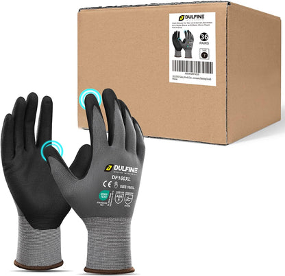 Safety Work Gloves for Men & Women, MicroFoam Nitrile Coated Nylon Black Grip for General Purpose, 3/6/12/36 Pairs