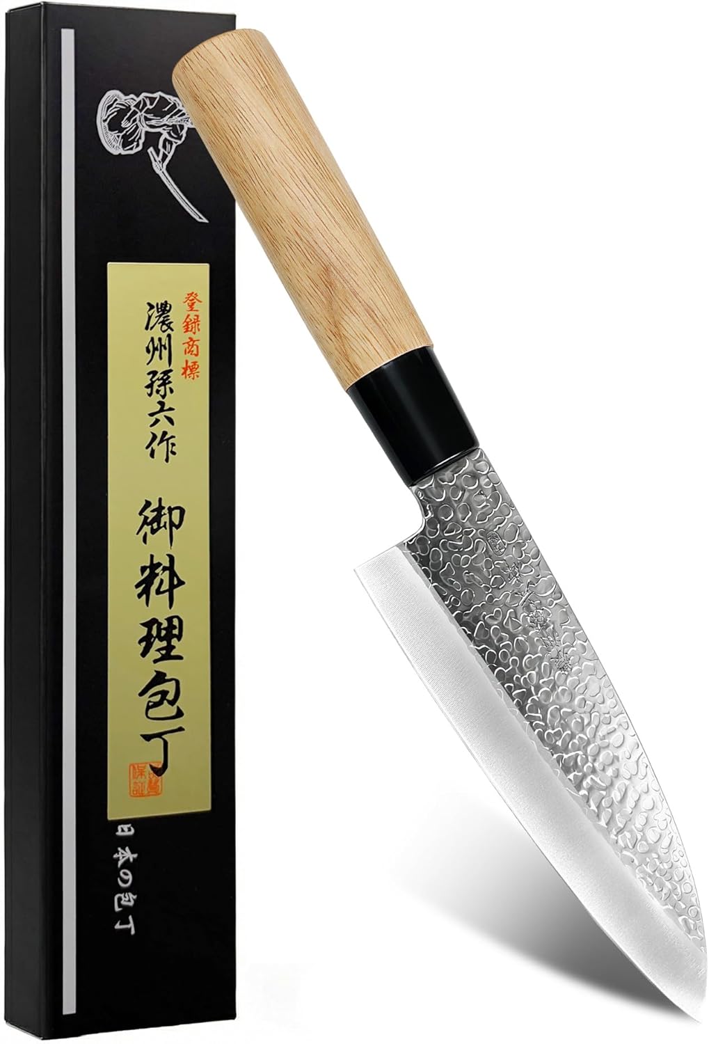 6.3 Inch Deba Knife, Made in Japan, Right-Handed Single Bevel Fish Butcher Knife, High Carbon Stainless Steel with Hammered Finish, Natural Wood Handle for Fish Filleting