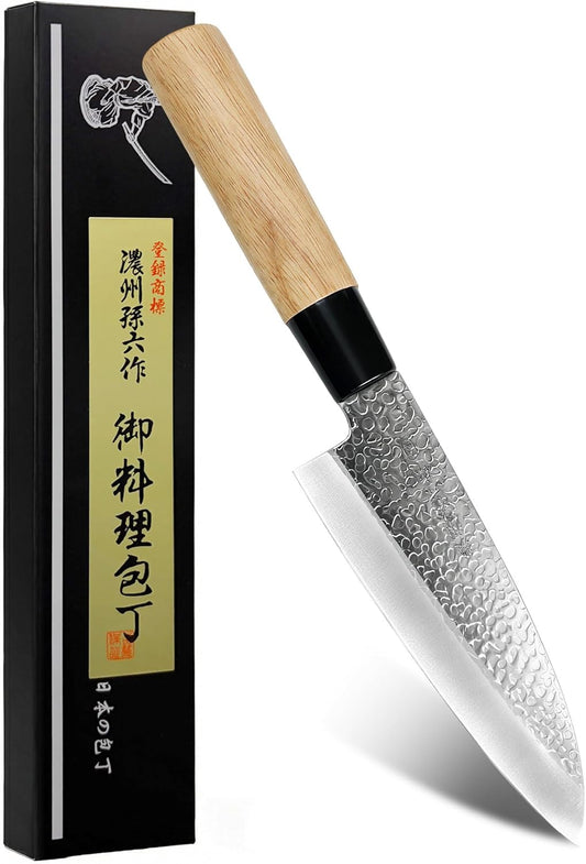 6.3 Inch Deba Knife, Made in Japan, Right-Handed Single Bevel Fish Butcher Knife, High Carbon Stainless Steel with Hammered Finish, Natural Wood Handle for Fish Filleting