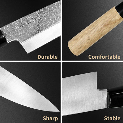 6.3 Inch Deba Knife, Made in Japan, Right-Handed Single Bevel Fish Butcher Knife, High Carbon Stainless Steel with Hammered Finish, Natural Wood Handle for Fish Filleting