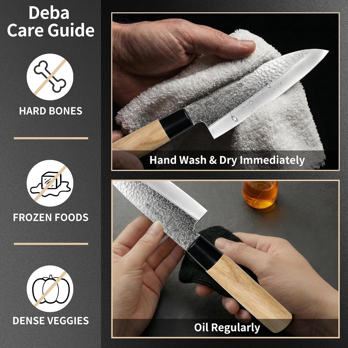 6.3 Inch Deba Knife, Made in Japan, Right-Handed Single Bevel Fish Butcher Knife, High Carbon Stainless Steel with Hammered Finish, Natural Wood Handle for Fish Filleting