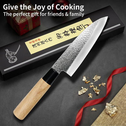 6.3 Inch Deba Knife, Made in Japan, Right-Handed Single Bevel Fish Butcher Knife, High Carbon Stainless Steel with Hammered Finish, Natural Wood Handle for Fish Filleting