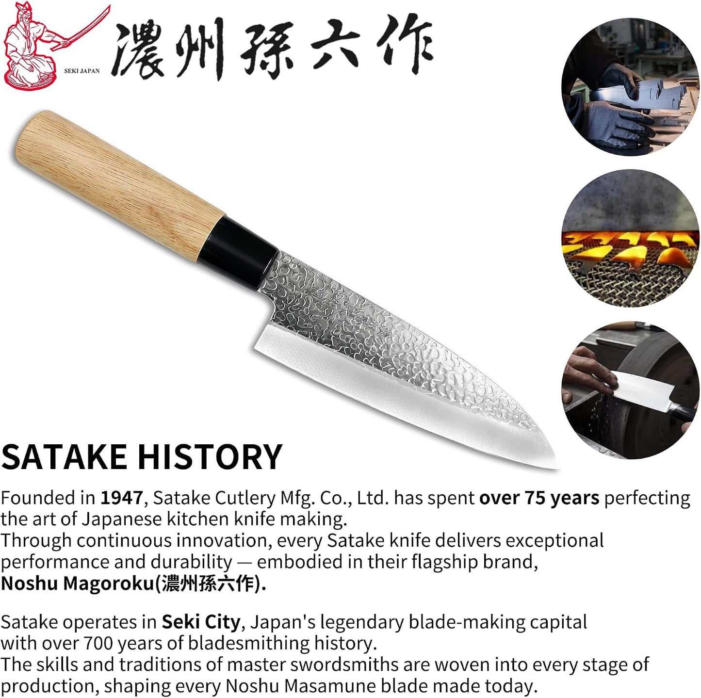6.3 Inch Deba Knife, Made in Japan, Right-Handed Single Bevel Fish Butcher Knife, High Carbon Stainless Steel with Hammered Finish, Natural Wood Handle for Fish Filleting