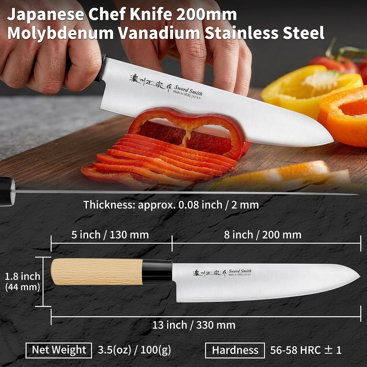 6.3 Inch Deba Knife, Made in Japan, Right-Handed Single Bevel Fish Butcher Knife, High Carbon Stainless Steel with Hammered Finish, Natural Wood Handle for Fish Filleting