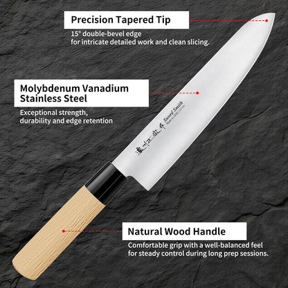6.3 Inch Deba Knife, Made in Japan, Right-Handed Single Bevel Fish Butcher Knife, High Carbon Stainless Steel with Hammered Finish, Natural Wood Handle for Fish Filleting