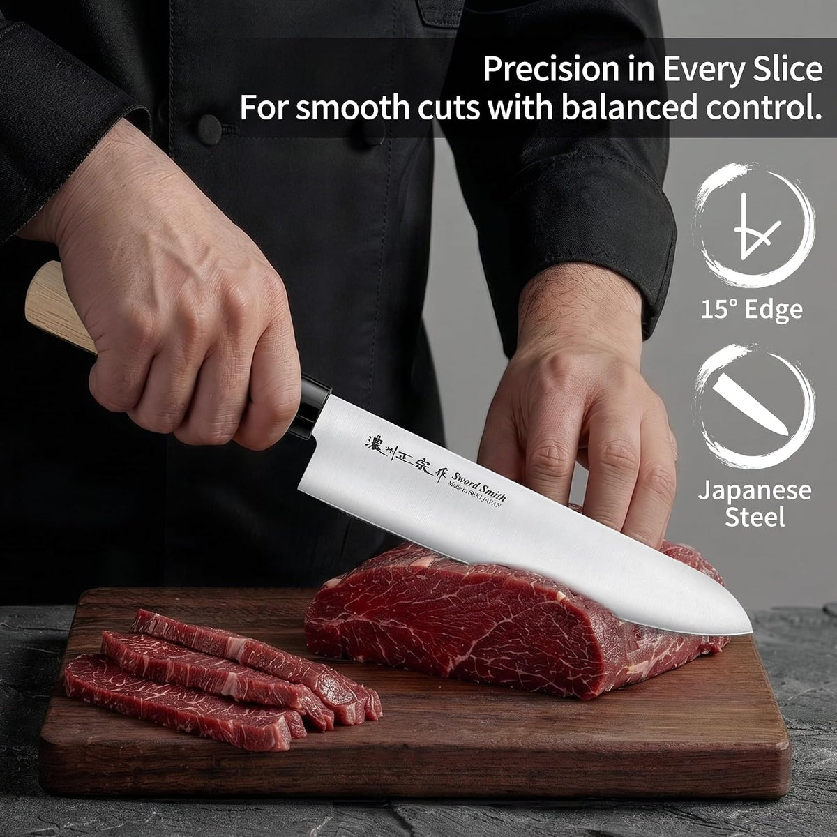6.3 Inch Deba Knife, Made in Japan, Right-Handed Single Bevel Fish Butcher Knife, High Carbon Stainless Steel with Hammered Finish, Natural Wood Handle for Fish Filleting