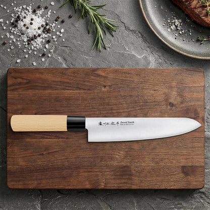 6.3 Inch Deba Knife, Made in Japan, Right-Handed Single Bevel Fish Butcher Knife, High Carbon Stainless Steel with Hammered Finish, Natural Wood Handle for Fish Filleting