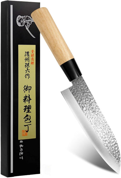 6.3 Inch Deba Knife, Made in Japan, Right-Handed Single Bevel Fish Butcher Knife, High Carbon Stainless Steel with Hammered Finish, Natural Wood Handle for Fish Filleting
